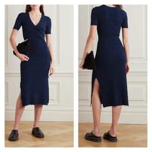 FRAME Twist Front Knit Ribbed Midi Sweater Dress